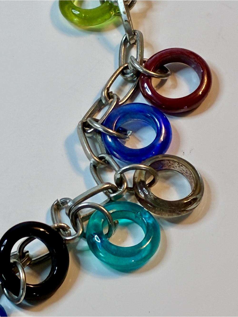 Ten Thousand Villages Artisan CHEERIO Multicolor Glass Ring Silver Necklace